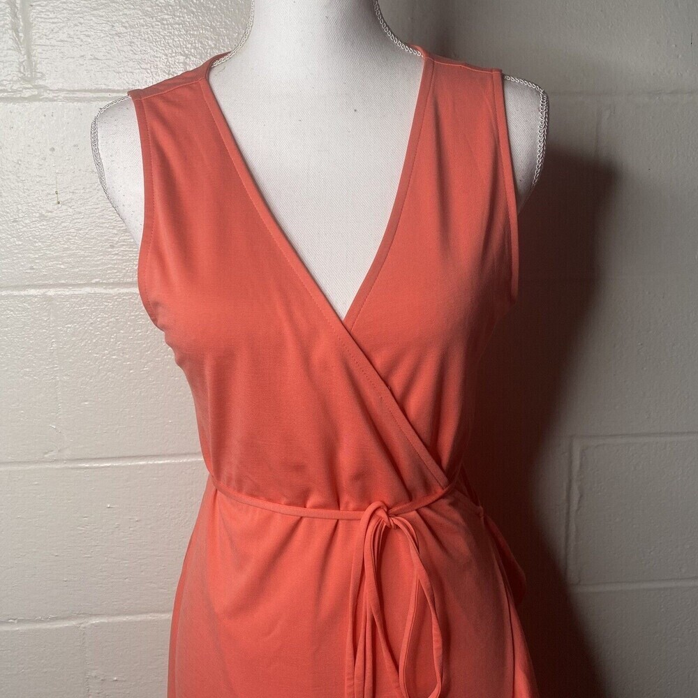Banana Republic Coral Wrap MIDI Dress Sz medium Petite Sleeveless Ruffle Women - Picture 3 of 7